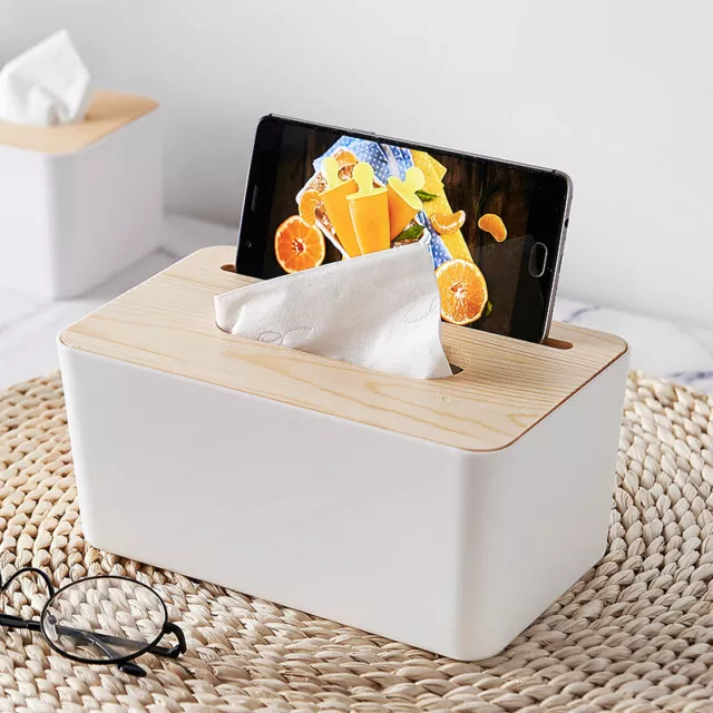 Tissue Box Holder Dispenser Paper Storage Napkin Case Wooden Cover Organizer 3