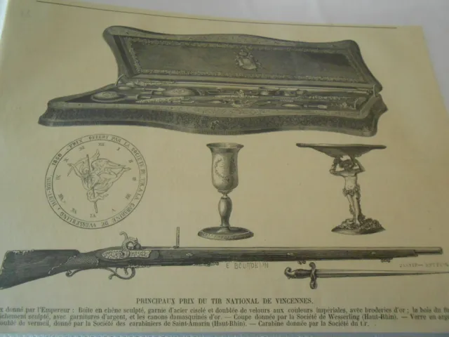 Gravure 1860 - Principaux prix du Tir National de Vincennes