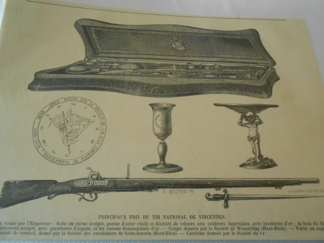 Gravure 1860 - Principaux prix du Tir National de Vincennes