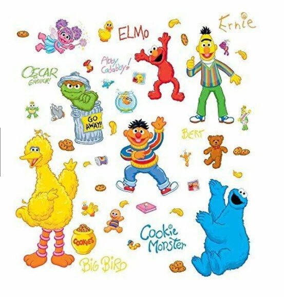 SESAME STREET PEEL & Stick Wall Decals 45 Elmo Ernie Big Bird Cookie ...
