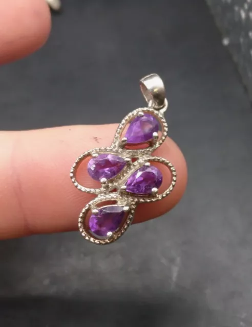 Sterling 925 Silver Pendant With Purple Stones. Free UK P&P 🇬🇧