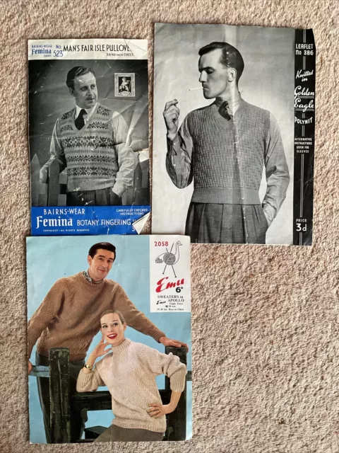 Vintage Men’s knitting patterns - pullover & jumpers Emu; Golden Eagle; Bairns