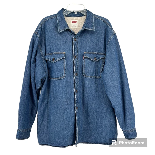 Levis Denim Shirt Jacket Men's XL Sherpa Fleece Lined Shacket Blue Jean Coat