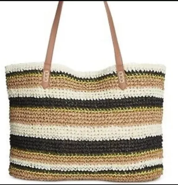 I.N.C. International Concepts Tropical Straw Tote Metallic Stripe Bag