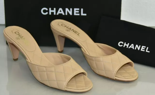 NEW CHANEL SLIDES Mules Sandals Cream CC Gold Quilted Leather Beige Shoes  41 $750.00 - PicClick