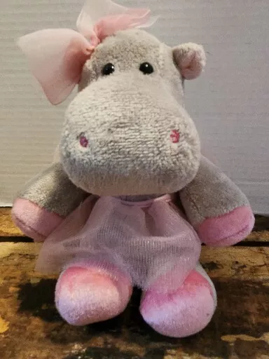 Hippo LuLu Ballerina Douglas Cuddle Toys Grey/Pink Tutu Bow Plush Stuffed,Cute!!