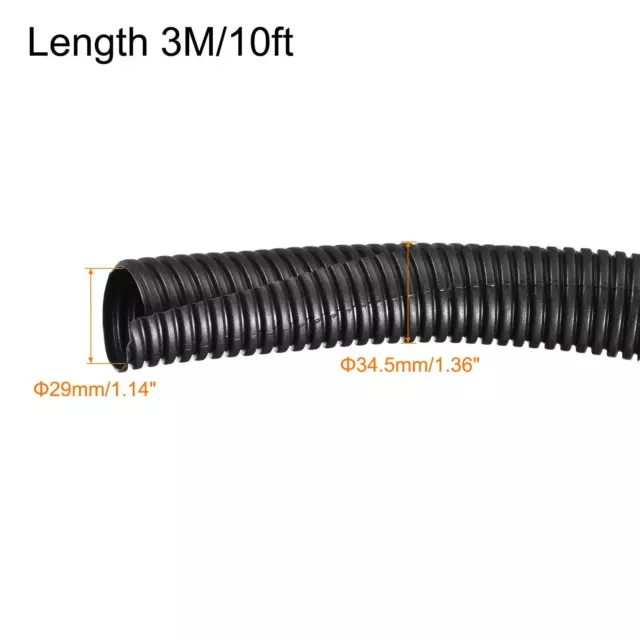 Split Wire Loom Tubing PE Corrugated Pipe Conduit 8M/26ft Length 29x34.5mm Black 2