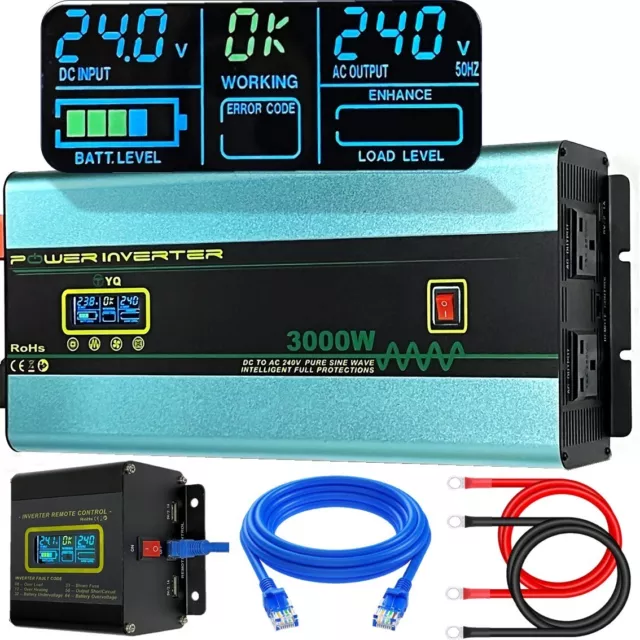 YQ Power Inverter Pure Sine Wave 24V/12V to 240V 3000W 6000W Converter Remote