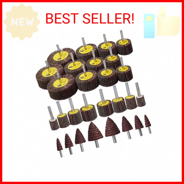 Abrasive Flap Wheel Sander Set,28 Pack 80 Grit 1/4" Shank Mounted Aluminum Oxide