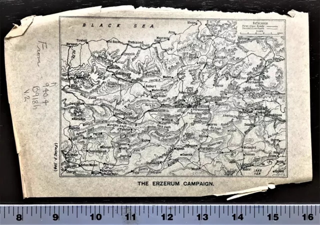 WWI Vellum MAP World War 1 "The Erzerum Campaign"  WW1 Turkey Antique & Rare