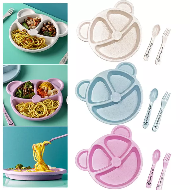 Kids Self Feeding Plate Suction Cup Divided Bowl Mat Tray Baby Bowl Spoon Fork