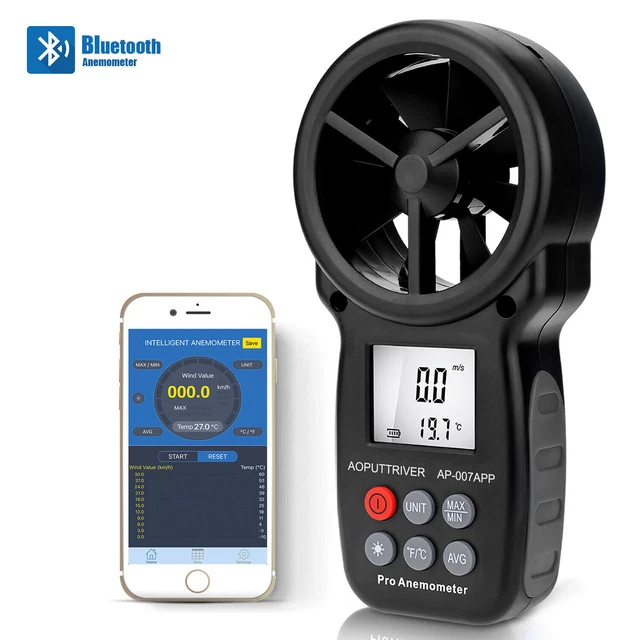 DIGITAL ANEMOMETER AIR Flow Meter LCD Wind Speed Gauge Handheld Measure