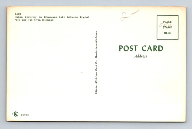 Chicaugon Lake MI-Michigan, Indian Cemetery, Crystal Falls Vintage Postcard 2