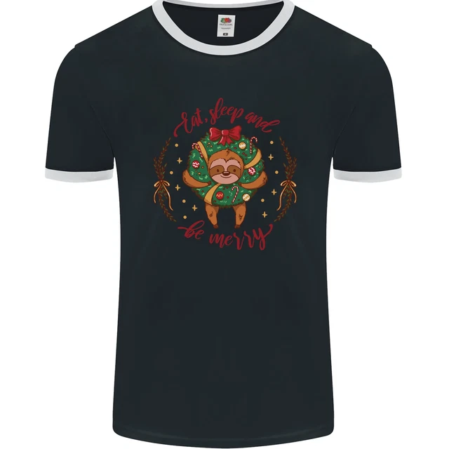 T-shirt da uomo Sloth Eat Sleep & Be Merry divertente Natale fotoL
