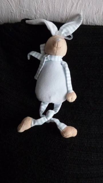 peluche doudou lapin beige,bleu clair rayé blanc monoprix boutchou