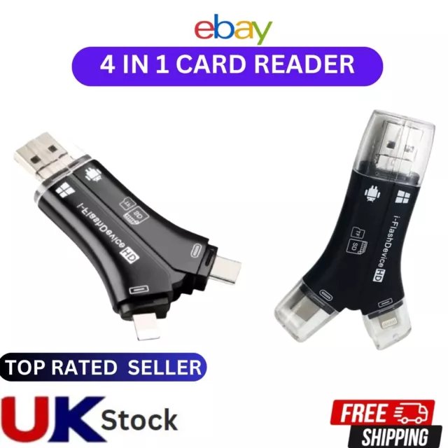 4 In 1 USB SD/FT Memory Card Reader Micro Adapter For Moblie Phone Android PC UK