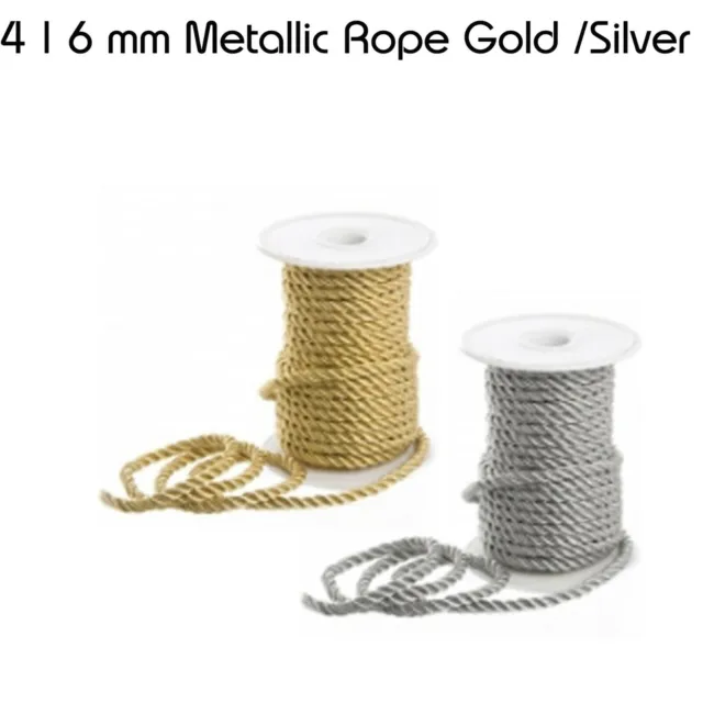 4 | 6mm Metallic Rope Silver & Gold braided into strong & durable rope 1 1 10 m