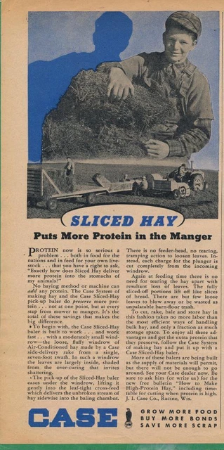 Magazine Ad - 1944 - CASE Tractors - World War 2 - (#2) - Sliced Hay
