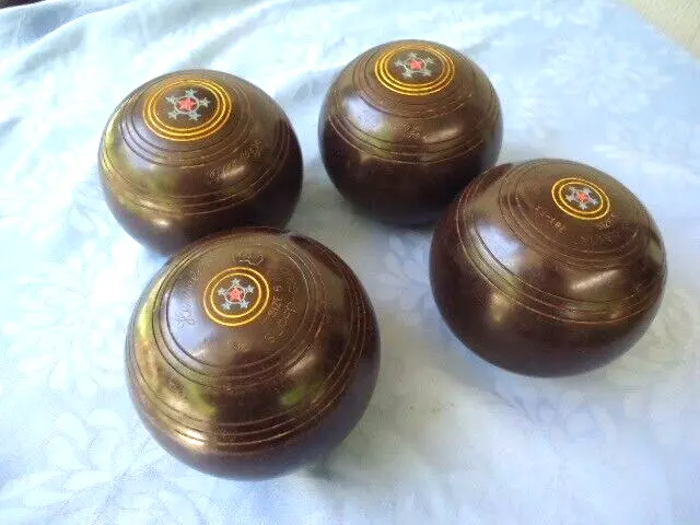 vintage set lawn bowls size 1  henselite super grip  championship  heavy 4 3/4