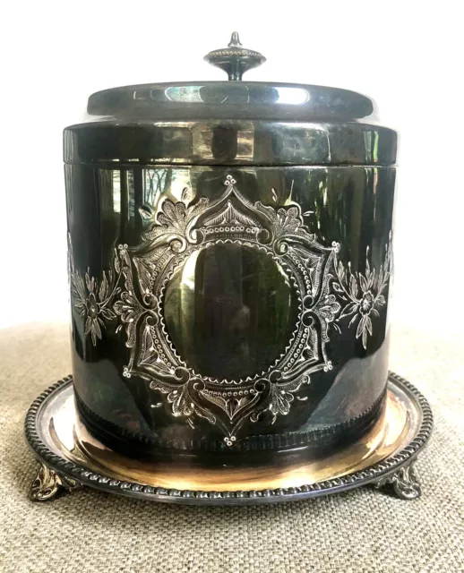 Antique Thomas Wilkinson Silver Plate Biscuit Tea Barrel Tin Box 8"H England