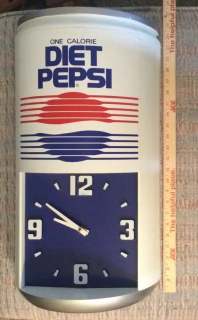 Vintage Diet Pepsi One Calorie 23-1/2"H X 13"W Advertising Can Clock, Works Well