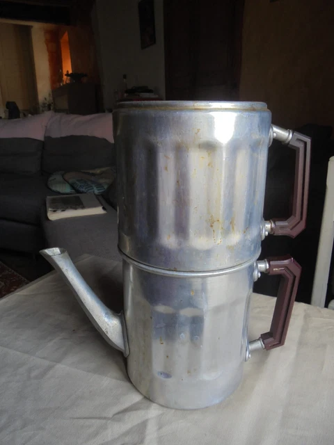 Grande Cafetière Ancienne TOURNUS UNIS FRANCE – Aluminium Pur, Poignée, Occasion