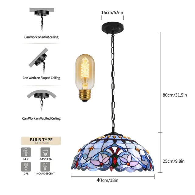 16" Tiffany Style Hanging Pendant Lamp Stained Glass Baroque Style Ceiling Light 3