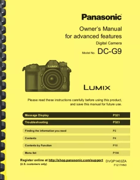 Panasonic Lumix DC-G9 Camera USER OWNER'S MANUAL