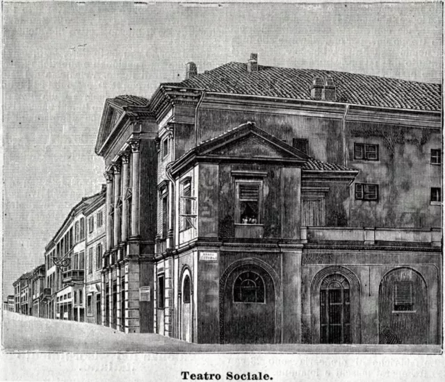 Valenza Po: Teatro Sociale. Stampa antica di 120 anni + passepartout. 1901 2