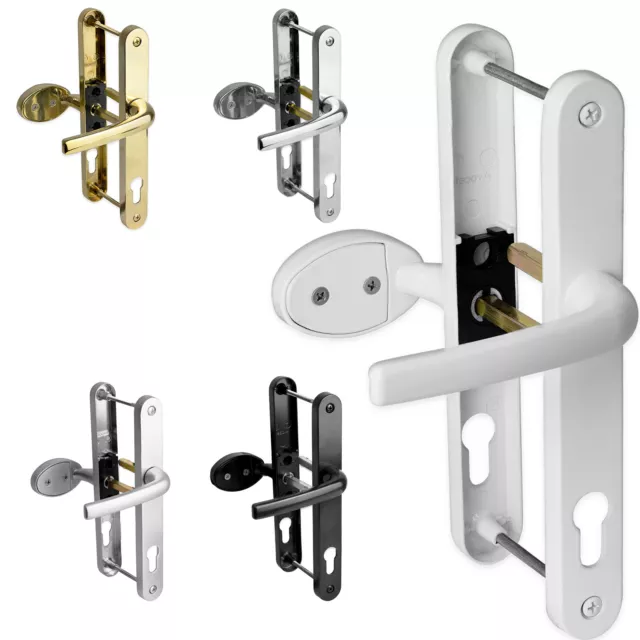 uPVC Door Handle 92mm 62mm Offset Lever Pad 215mm Fixings Sprung Pair Patio PVC