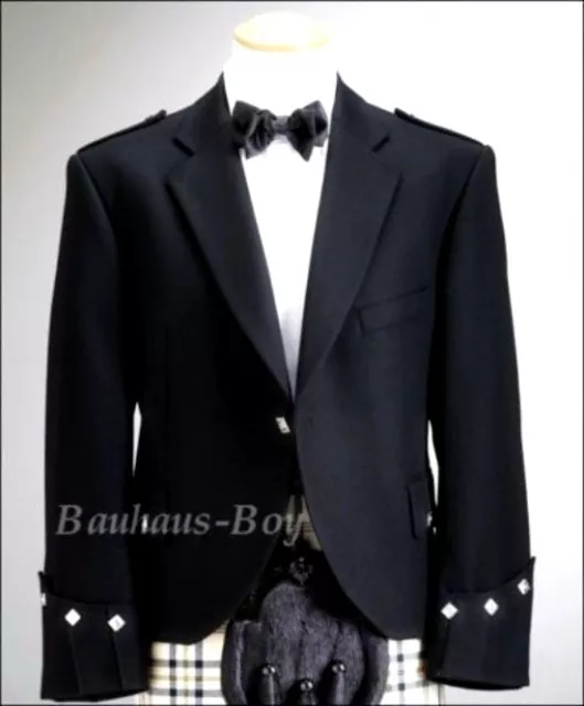 Argyll Kilt Jacket Black Barathea Wool Regular And Long Sizes Made In Scotland