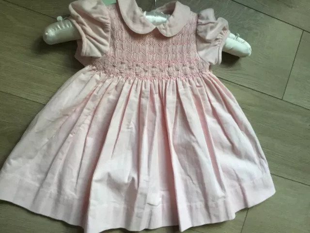 baby girls dress, john lewis age 3/6 months, smocking, ,pink bnwt ,was £25,