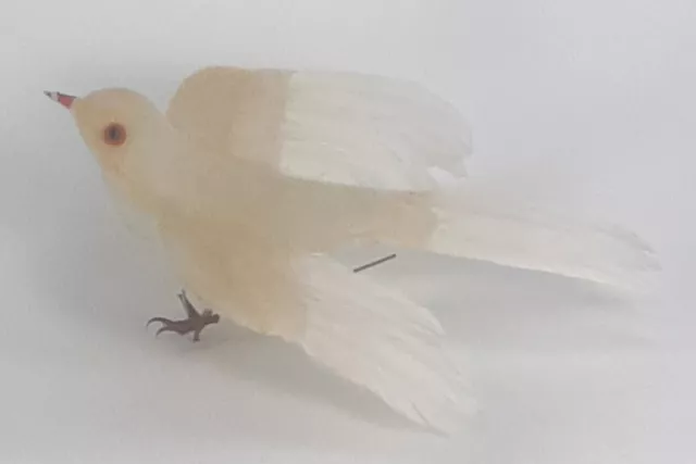 Christmas Ornament White Dove Flocked Plastic Japan Mid-Century Holiday Decor