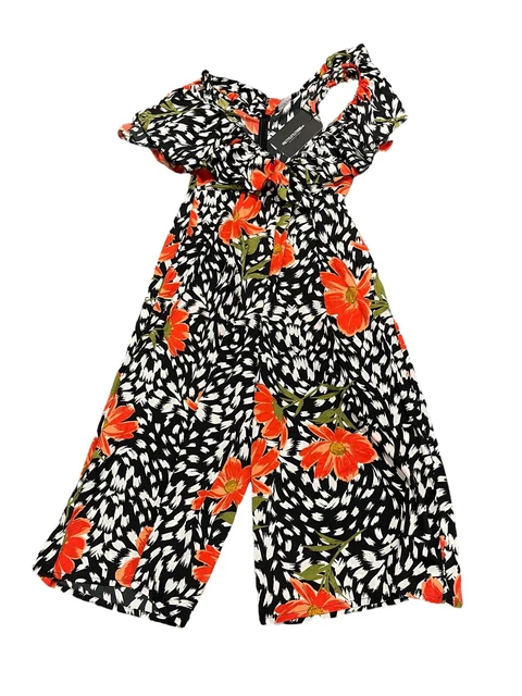 pretty little thing black red culotte playsuit NWT womens size 8 (CI15)