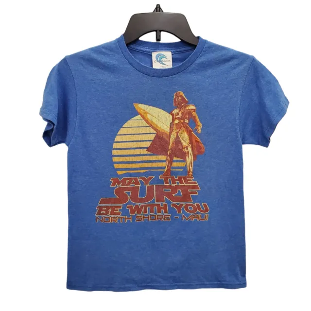 Star Wars Vader May the Surf Be With You Maui Hawaii Distressed Boy's Tee Size M