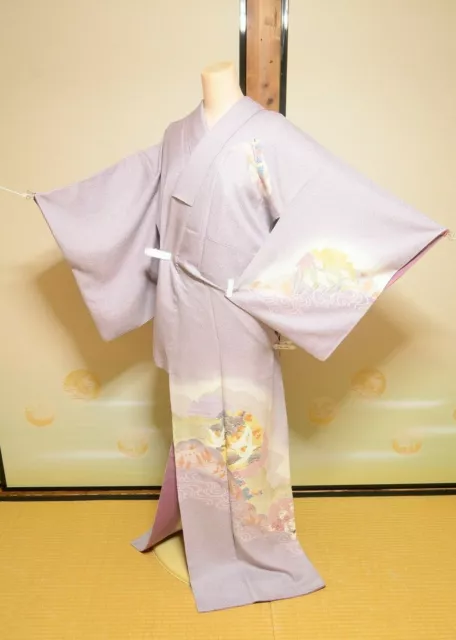 Japanese vintage Kimono Houmongi Homongi Silk Women Robe 157cm 1076