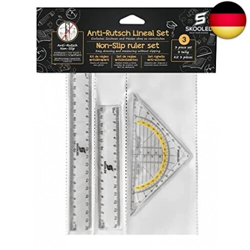 S Skooled Anti-Rutsch Lineal und Geodreieck 3 in 1 Set rutschfestes Set zum