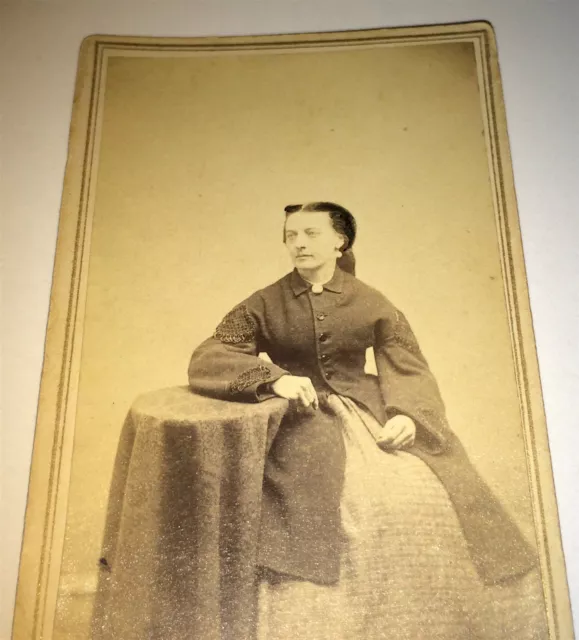 Antique Civil War Era C.1865 Woman Long Coat Odd Decor Fashion! Old CDV Photo!