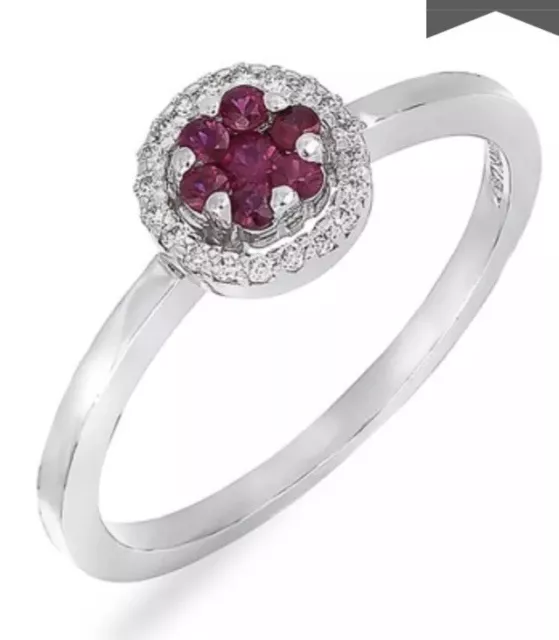 Bony levy NWT Flower Ring, 18k White Gold Ruby & Diamond Stackable 0.07 CTW $995