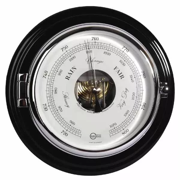 Barigo Barometer analog mit offener Skala Mahagoni schwarz Captain 210 mm