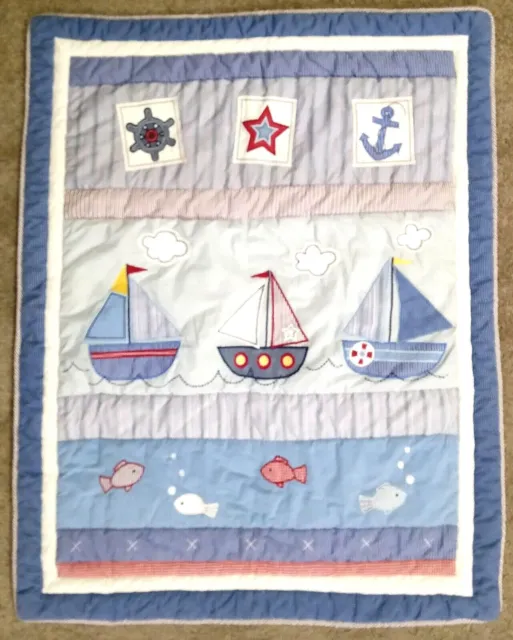 Tiddliwinks Red White Blue Boats Fish Baby Child Quilt Padded 34x 44½"  Washable