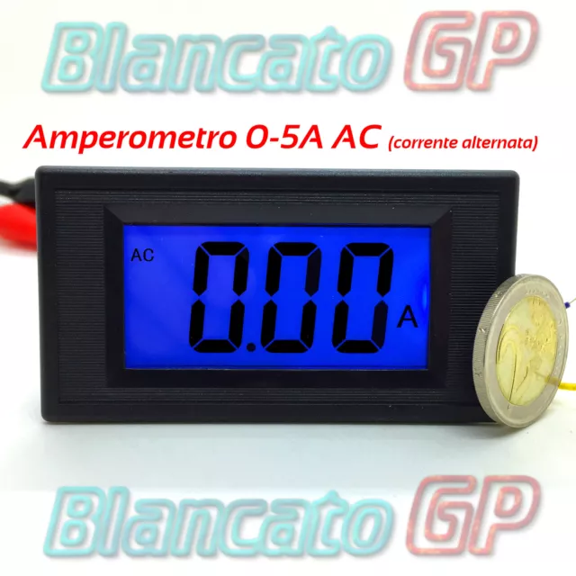 AMPEROMETRO ISOLATO AC 5A corrente alternata DIGITALE DA PANNELLO LCD LED BLU