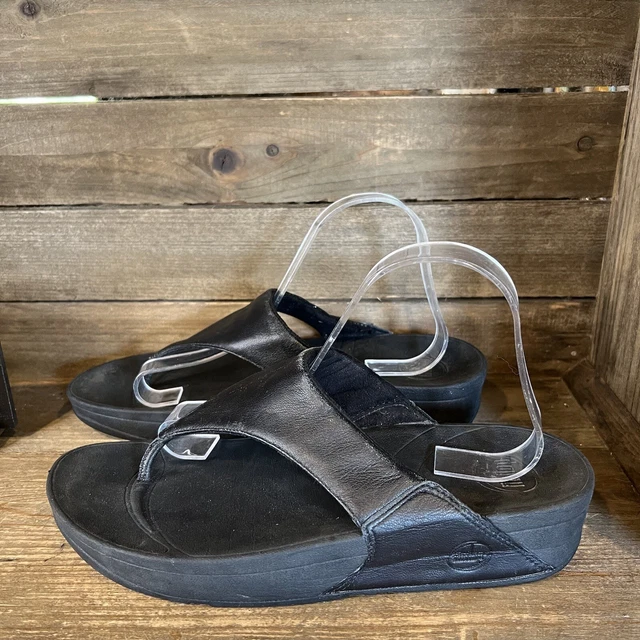 Womens FitFlop Lulu Black Leather Comfort Thong Sandals Flip Flops Size 10 M GUC 2