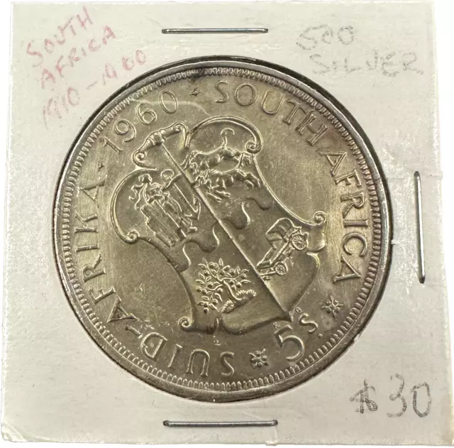 South Africa 5 Shillings 1910-1960 Silver Coin