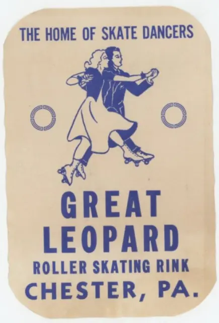 1930-50's Great Leopard Roller Rink Chester, PA. Skating Label Vintage EVN3