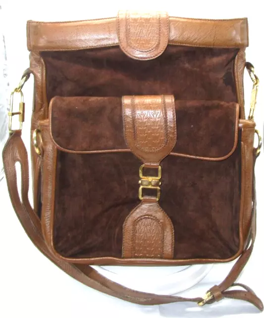 VINTAGE 70'S MOD genuine Italian Brown leather suede 2 in 1 handbag ...