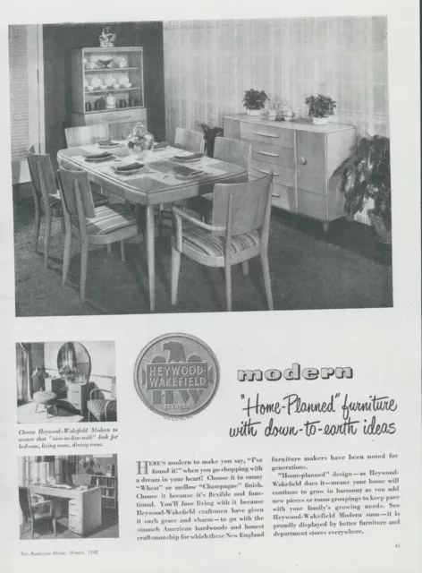 1948 Heywood Wakefield Modern Furniture Home Planned Ideas Vintage Print Ad AH1