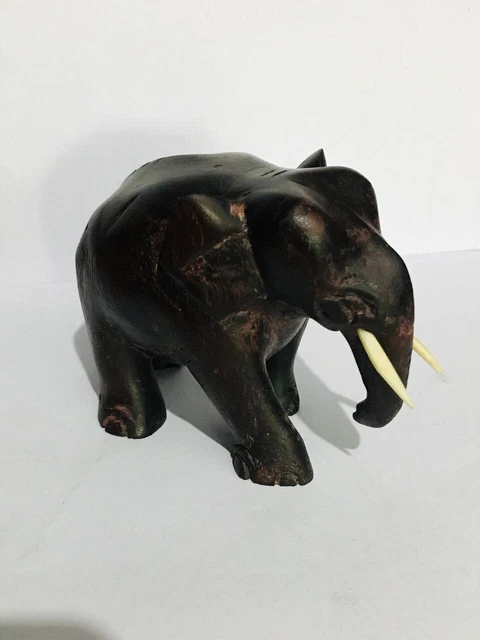 WOODEN ELEPHANT Sculpture Handmade Carved Figurine Hand Lucky Statue Decor  NEW