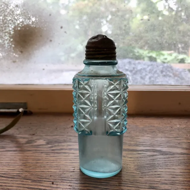 Nice Early Blown Ice Blue Diamond Shaker Spice Bottle Westmoreland? 1890s Dug
