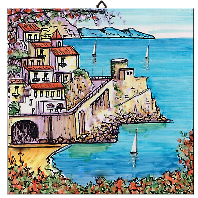 Cuadro de cerámica cm. 15x15, Made in Italy con estampado de paisaje